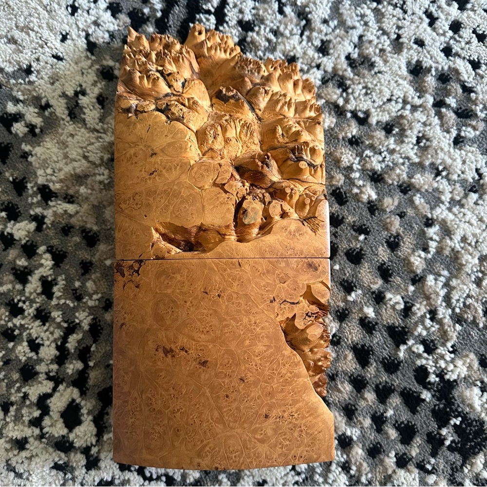 Handcrafted Michael Elkan signed Maple Burl Wood Natural Edge Trinket Box